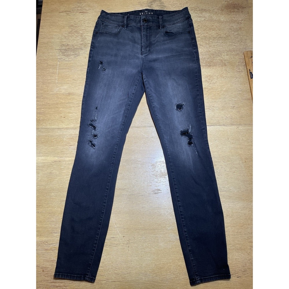 WHBM The Skinny Sequin Filled Ripped Destroyed Black Jeans 8‎ High Rise